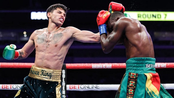 Flashback Ryan Garcia (left) councils a left hook to the guarded jaws of Emmanuel Tagoe
